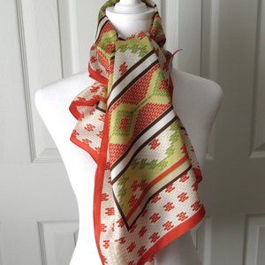 NICOLE MILLER Designer Vintage Scarf 100% Silk Mosaic Designs Orange White Black